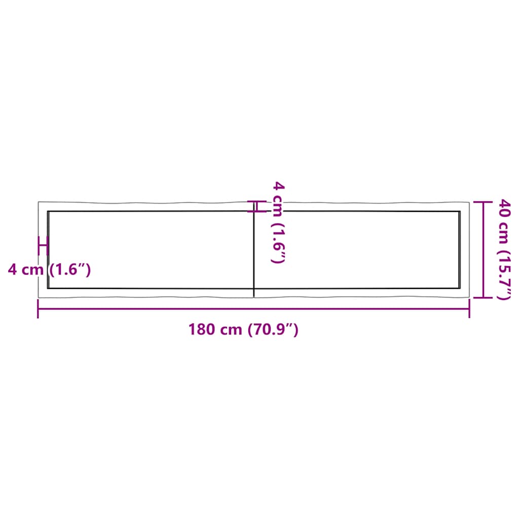 bordplade 180x40x(2-6) cm naturlig kant behandlet træ mørkebrun