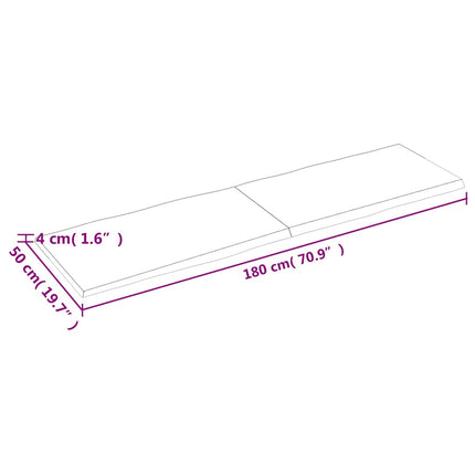 bordplade 180x50x(2-4) cm naturlig kant behandlet træ mørkebrun