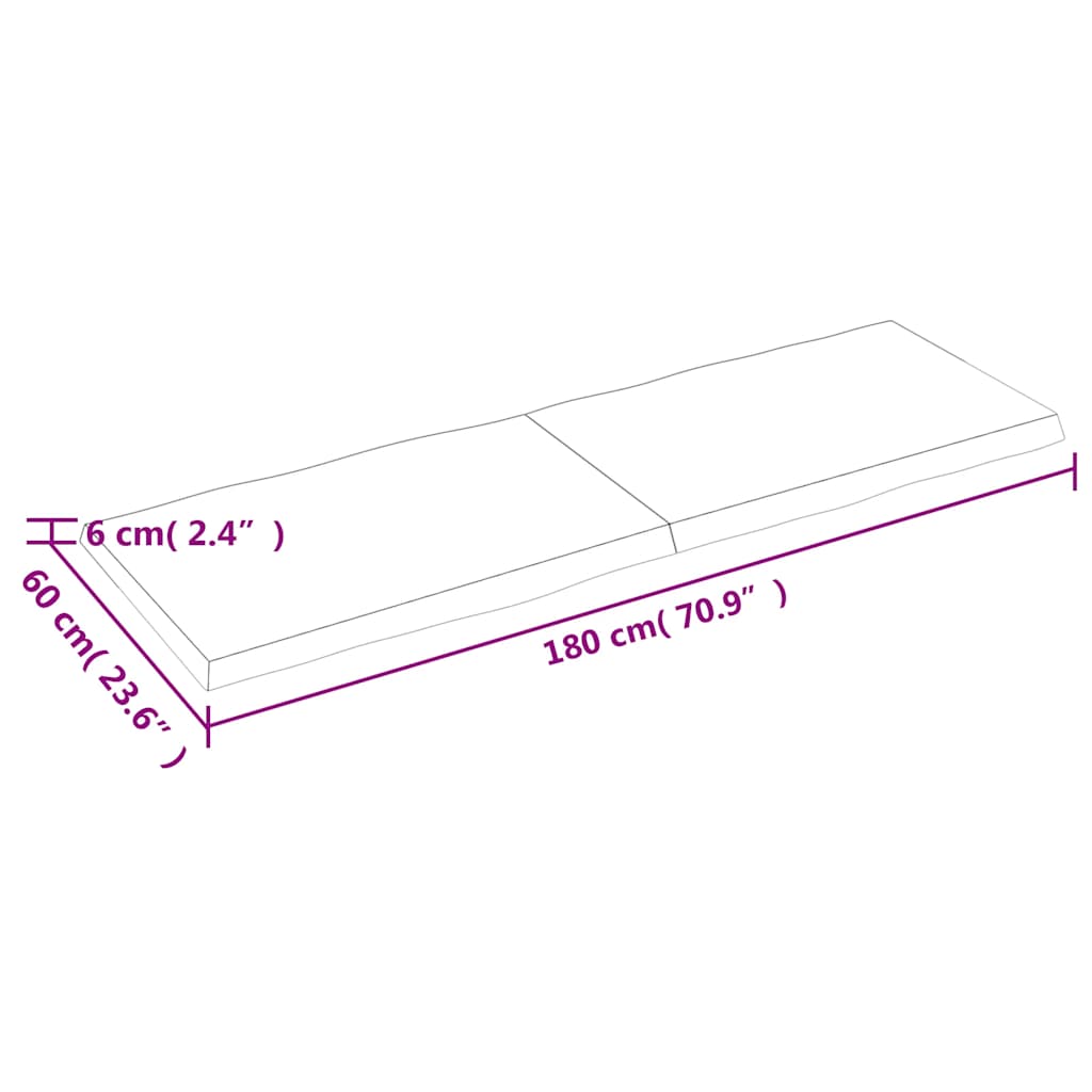 bordplade 180x60x(2-6) cm naturlig kant behandlet træ mørkebrun