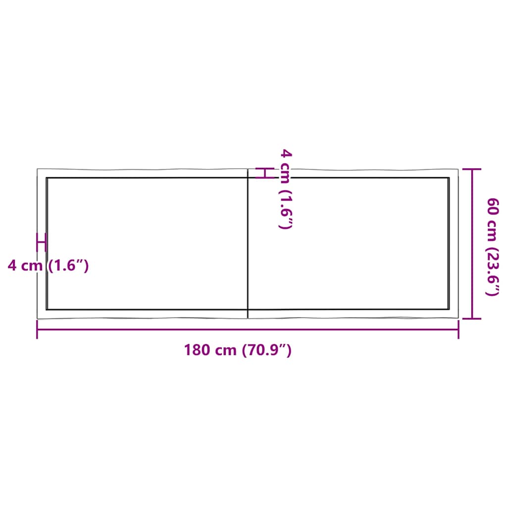 bordplade 180x60x(2-6) cm naturlig kant behandlet træ mørkebrun