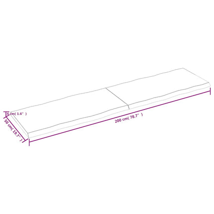 bordplade 200x50x(2-4) cm naturlig kant behandlet træ mørkebrun