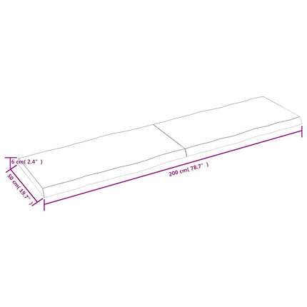 bordplade 200x50x(2-6) cm naturlig kant behandlet træ mørkebrun