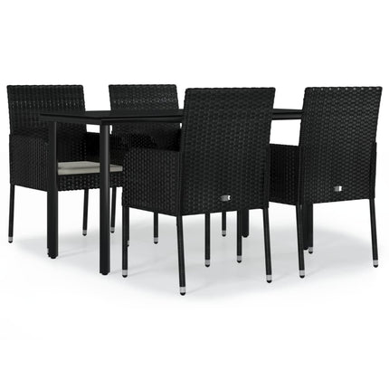 spisebordssæt til haven 5 dele med hynder polyrattan sort