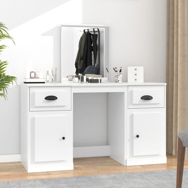 makeupbord med spejl 130x50x132,5 cm hvid