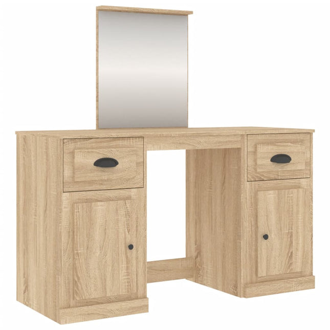 makeupbord med spejl 130x50x132,5 cm brun sonoma-eg
