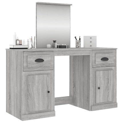 makeupbord med spejl 130x50x132,5 cm grå sonoma-eg