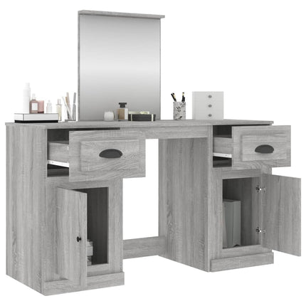 makeupbord med spejl 130x50x132,5 cm grå sonoma-eg