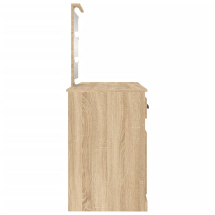 makeupbord med LED-lys 130x50x132,5 cm brun sonoma-eg