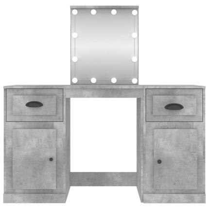 makeupbord med LED-lys 130x50x132,5 cm betongrå