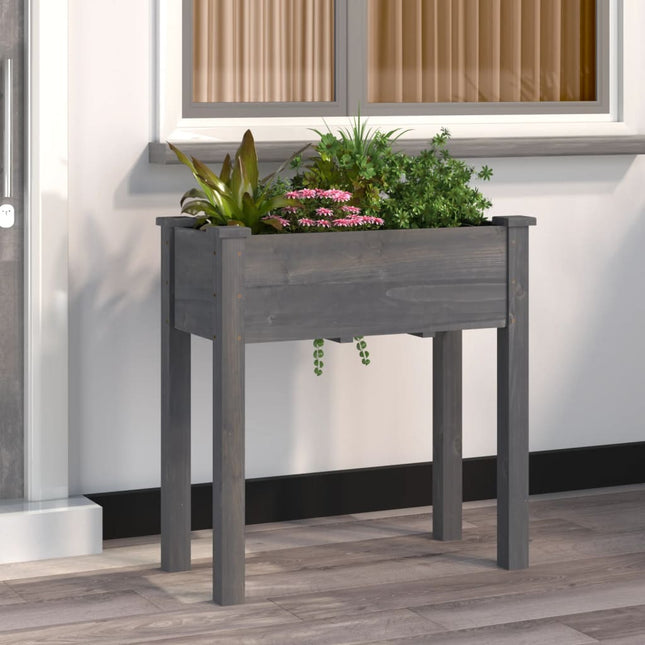 plantekasse med foring 71x37x76 cm massivt fyrretræ grå