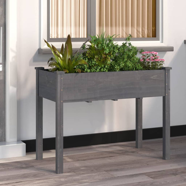 plantekasse med foring 118x59x76 cm massivt fyrretræ grå