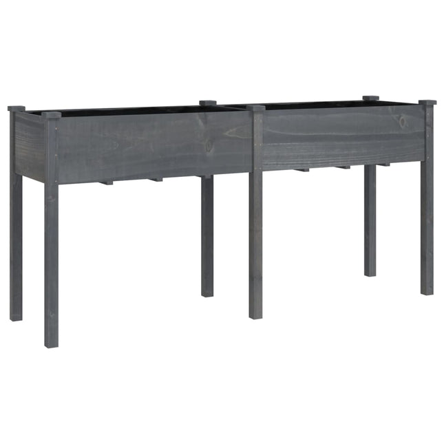 plantekasse med foring 161x45x76 cm massivt fyrretræ grå