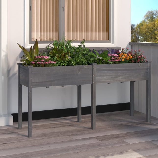plantekasse med foring 161x45x76 cm massivt fyrretræ grå