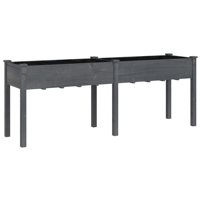 plantekasse med foring 203x53x76 cm massivt fyrretræ grå
