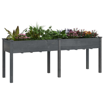 plantekasse med foring 203x53x76 cm massivt fyrretræ grå