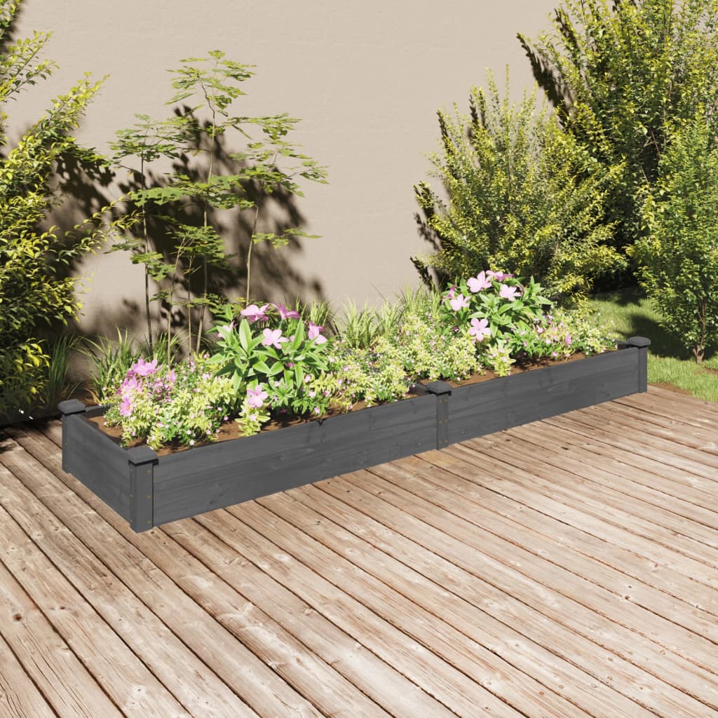 plantekasse med foring 240x60x25 cm massivt fyrretræ grå