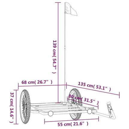 cykelanhænger 135x68x37 cm jern sort