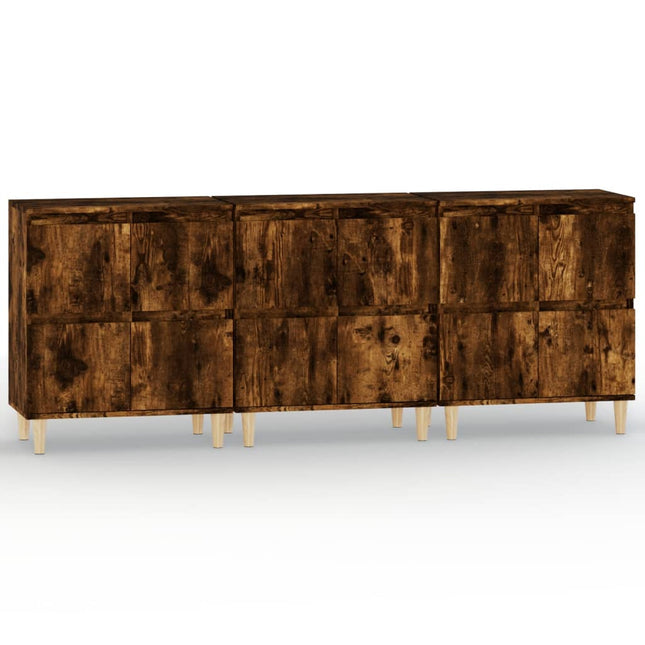 skænke 3 stk. 60x35x70 cm konstrueret træ røget egetræsfarve