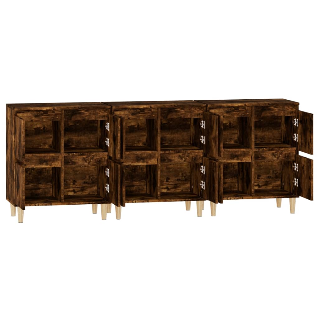 skænke 3 stk. 60x35x70 cm konstrueret træ røget egetræsfarve