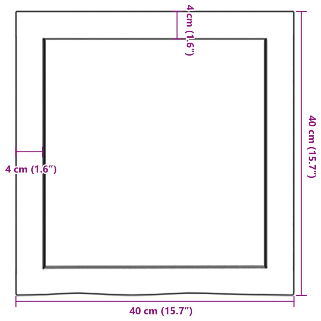 bordplade til badeværelse 40x40x(2-4) cm massivt træ ubehandlet