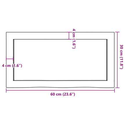 bordplade til badeværelse 60x30x(2-6) cm massivt træ ubehandlet