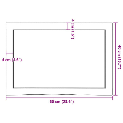 bordplade til badeværelse 60x40x(2-6) cm massivt træ ubehandlet