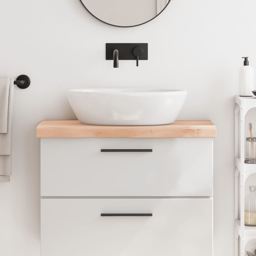 bordplade til badeværelse 80x30x(2-6) cm massivt træ ubehandlet