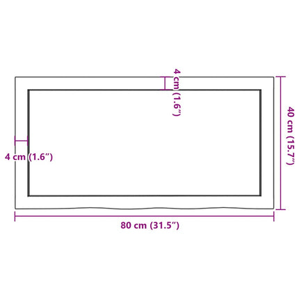 bordplade til badeværelse 80x40x(2-6) cm massivt træ ubehandlet