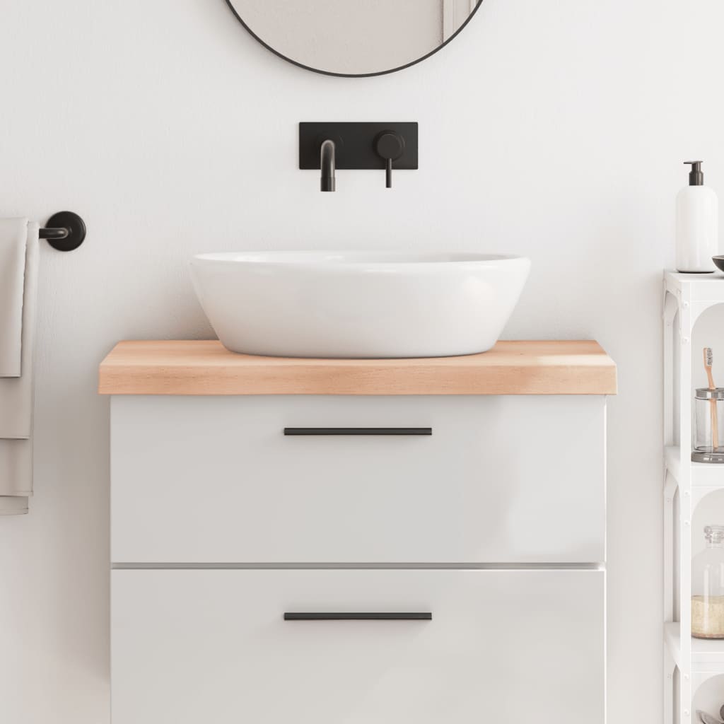 bordplade til badeværelse 80x60x(2-6) cm massivt træ ubehandlet billede
