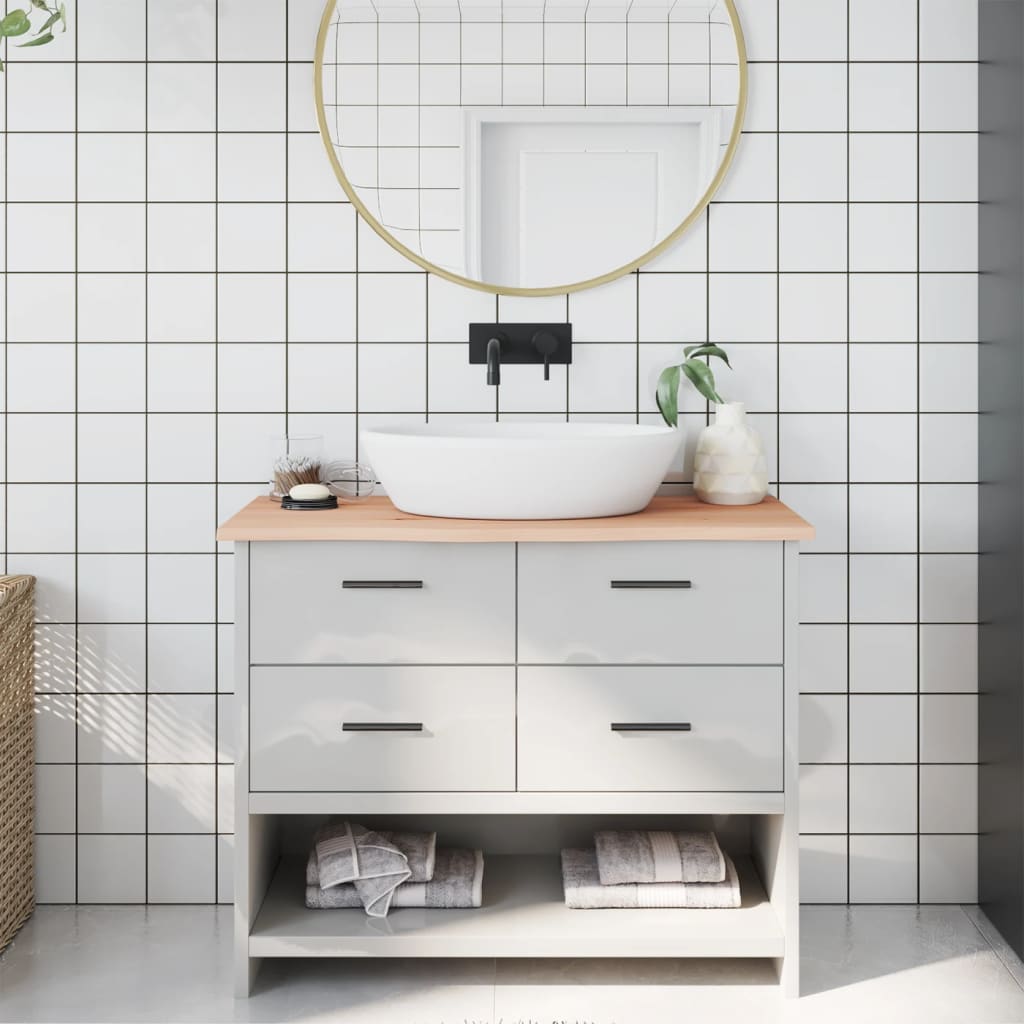 bordplade til badeværelse 100x30x2 cm massivt træ ubehandlet