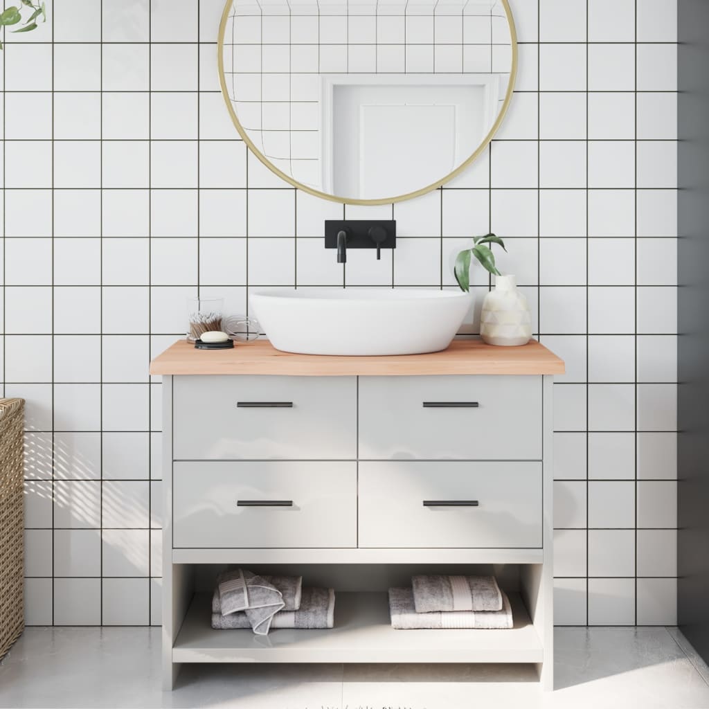 bordplade til badeværelse 100x30x(2-4)cm massivt træ ubehandlet