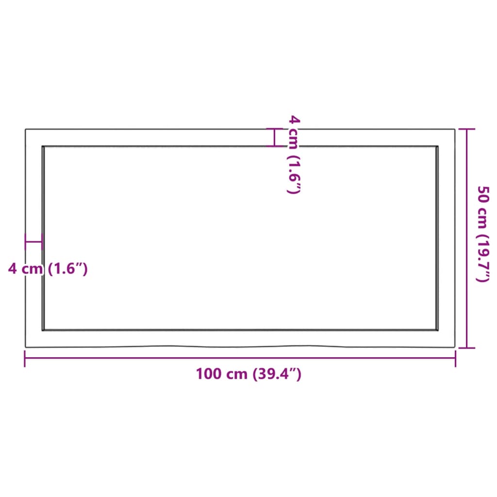 bordplade til badeværelse 100x50x(2-4)cm massivt træ ubehandlet