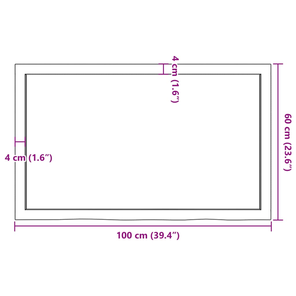 bordplade til badeværelse 100x60x(2-6)cm massivt træ ubehandlet