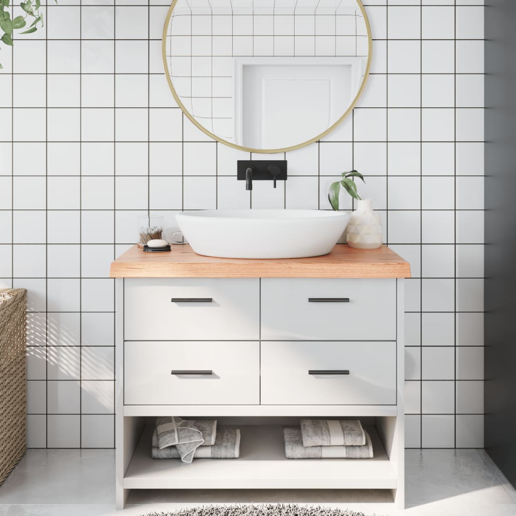 bordplade til badeværelse 100x40x(2-6) cm massivt træ lysebrun billede