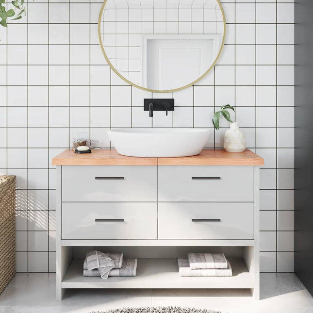 bordplade til badeværelse 120x30x(2-4) cm massivt træ lysebrun