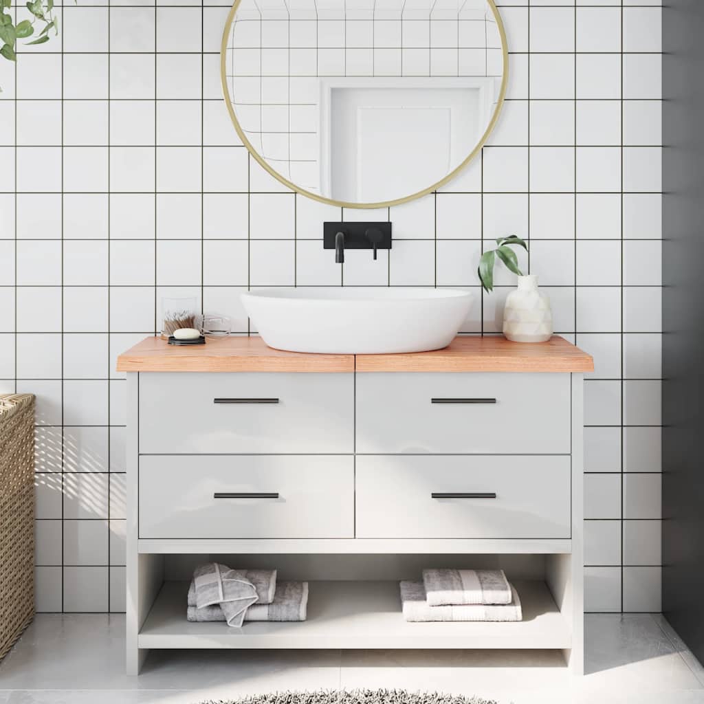 bordplade til badeværelse 120x30x(2-4) cm massivt træ lysebrun billede