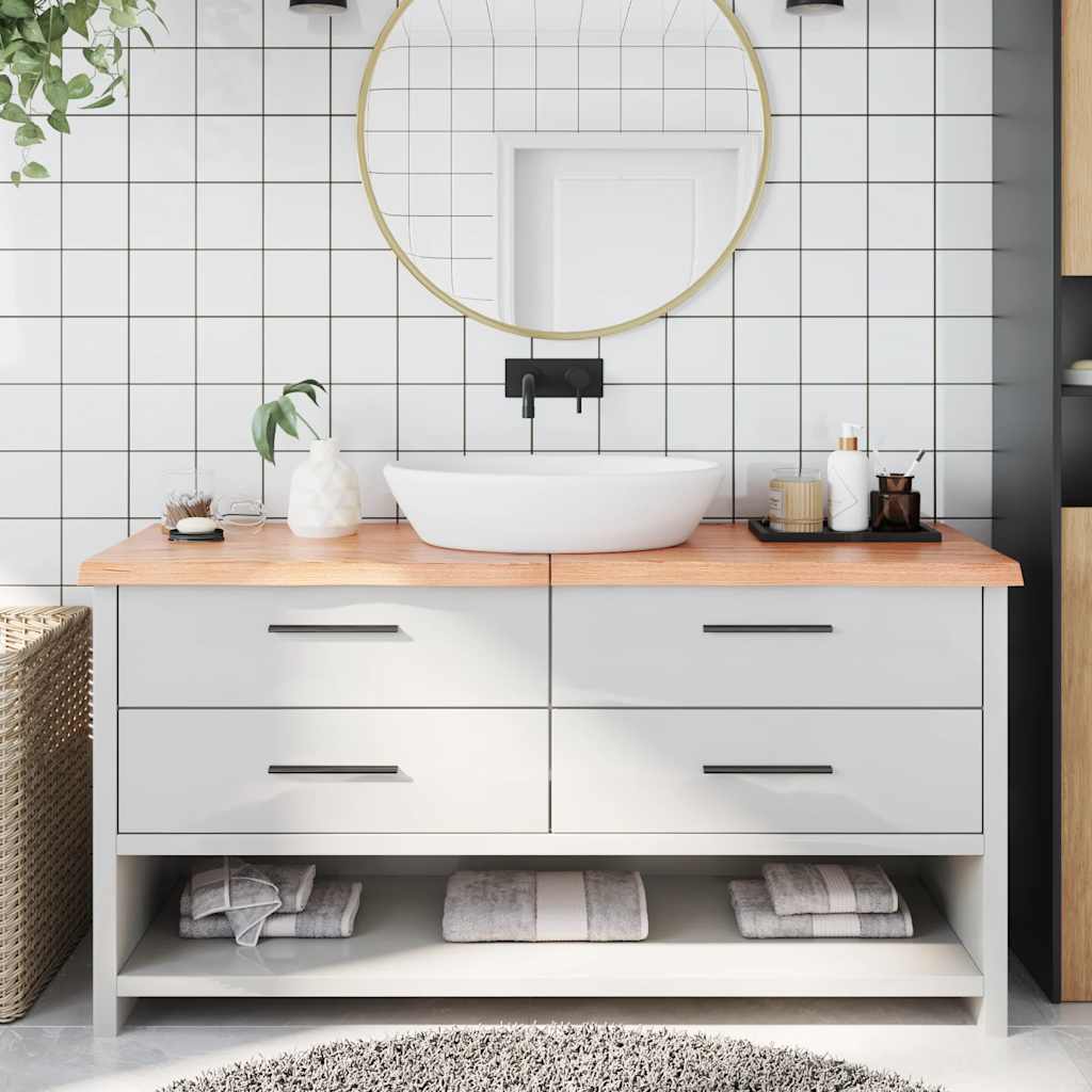 bordplade til badeværelse 160x40x(2-4) cm massivt træ lysebrun billede