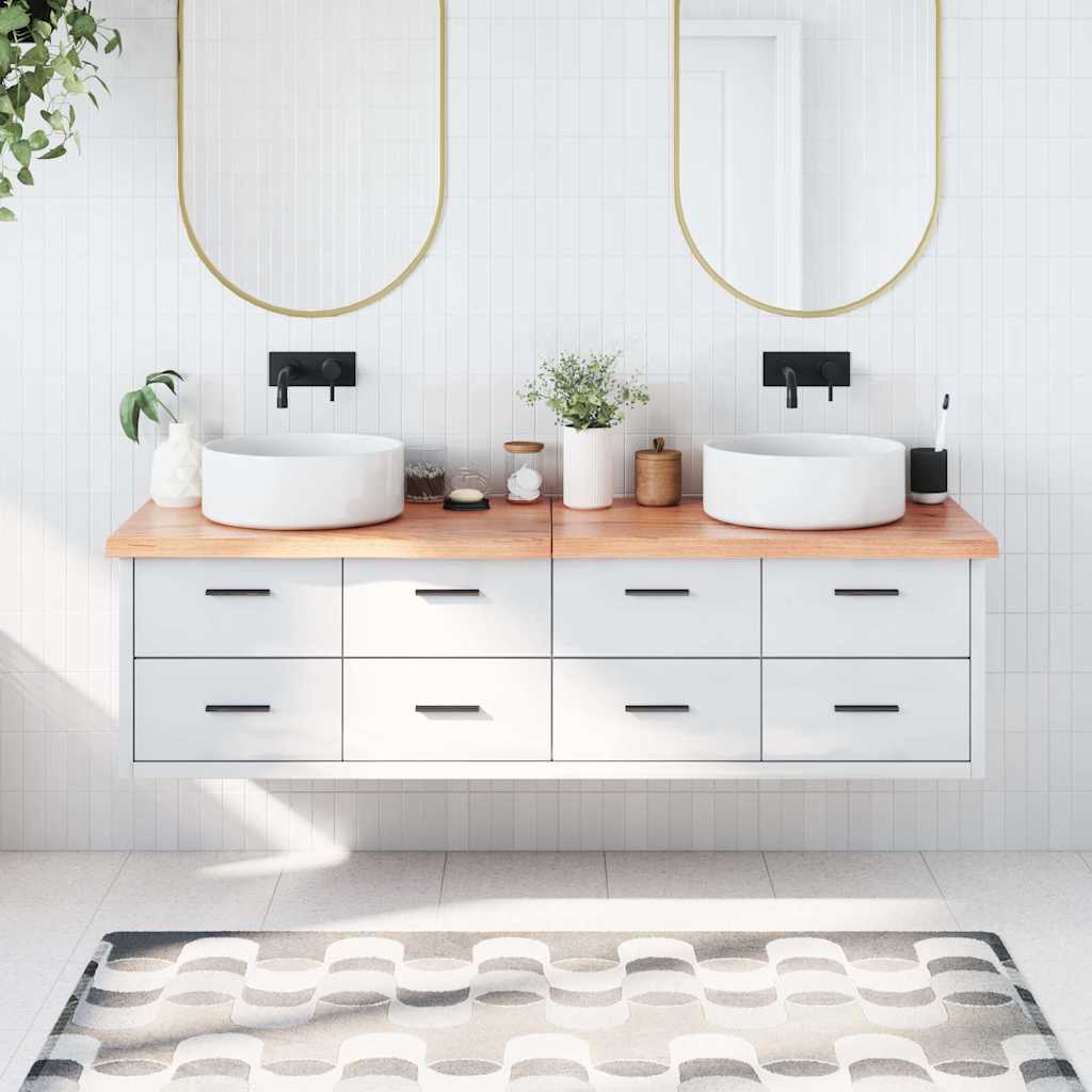 bordplade til badeværelse 180x50x(2-4) cm massivt træ lysebrun