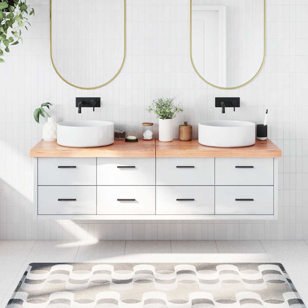 bordplade til badeværelse 180x50x(2-6) cm massivt træ lysebrun