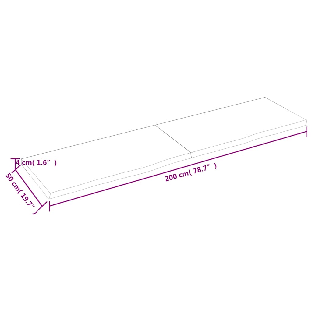 bordplade til badeværelse 200x50x(2-4) cm massivt træ lysebrun