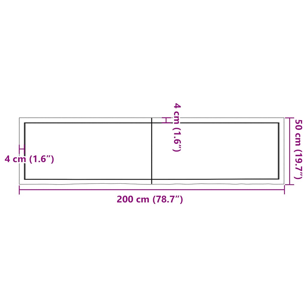 bordplade til badeværelse 200x50x(2-4) cm massivt træ lysebrun