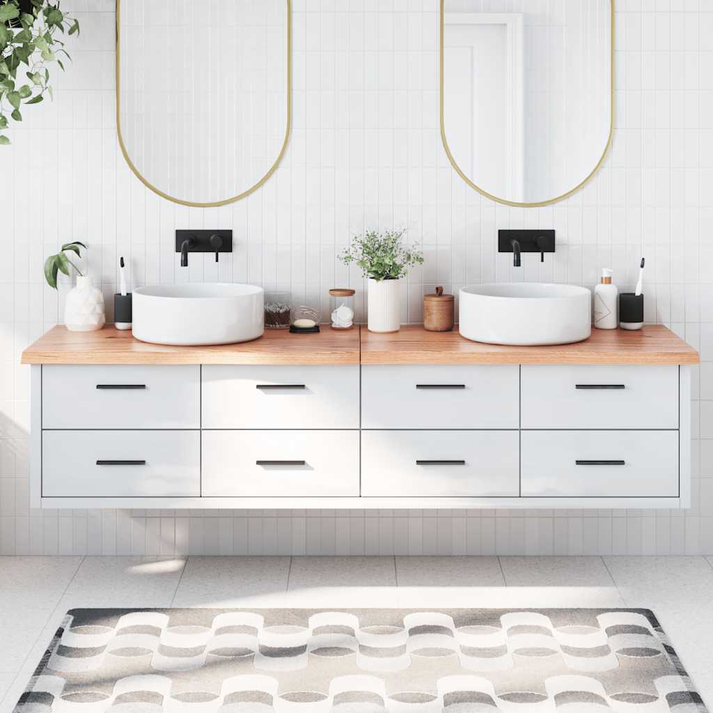 bordplade til badeværelse 200x50x(2-4) cm massivt træ lysebrun