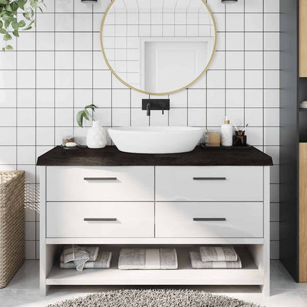 bordplade til badeværelse 140x60x(2-6) cm massivt træ mørkebrun