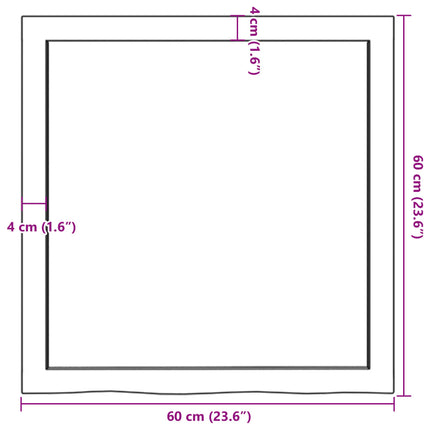 bordplade 60x60x(2-4) cm ubehandlet massivt egetræ