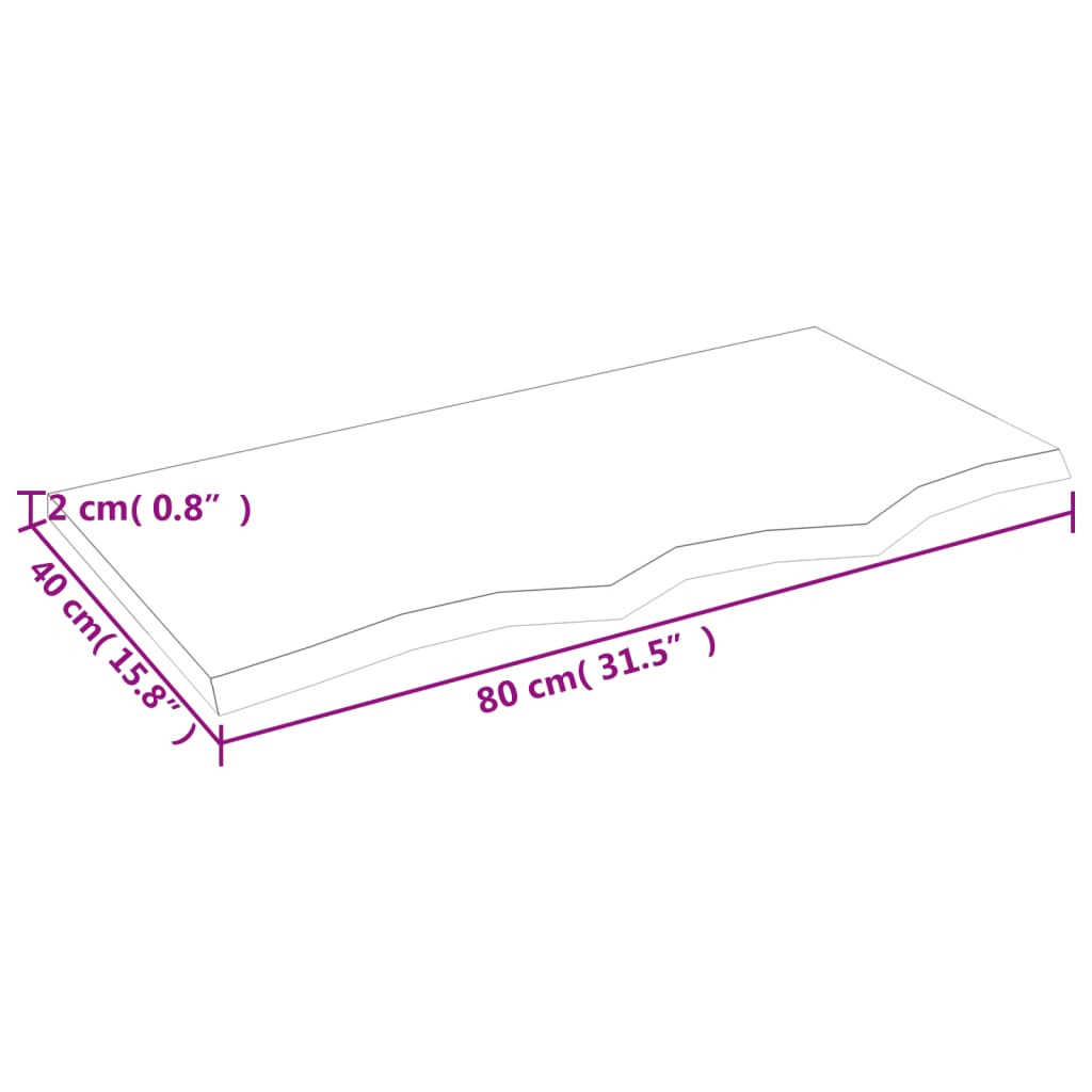 bordplade 80x40x2 cm ubehandlet massivt egetræ
