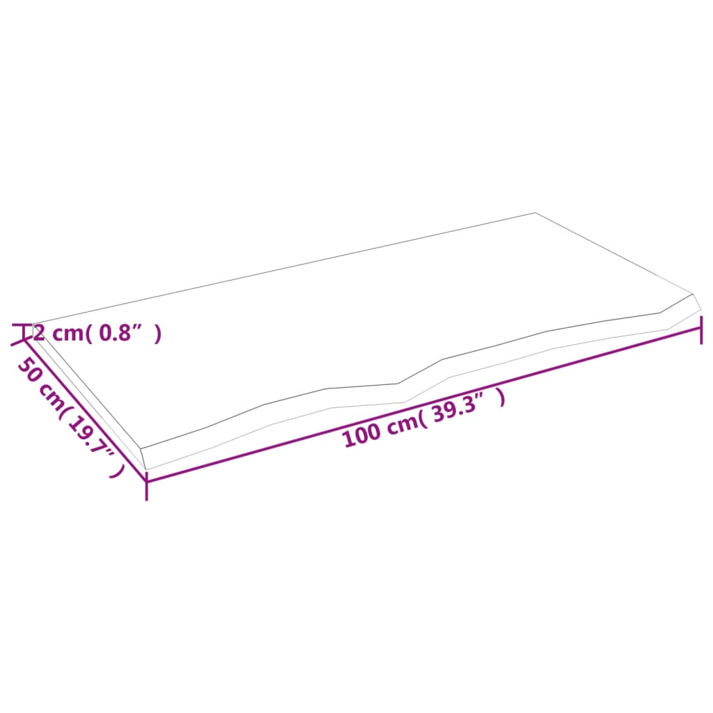 bordplade 100x50x2 cm ubehandlet massivt egetræ