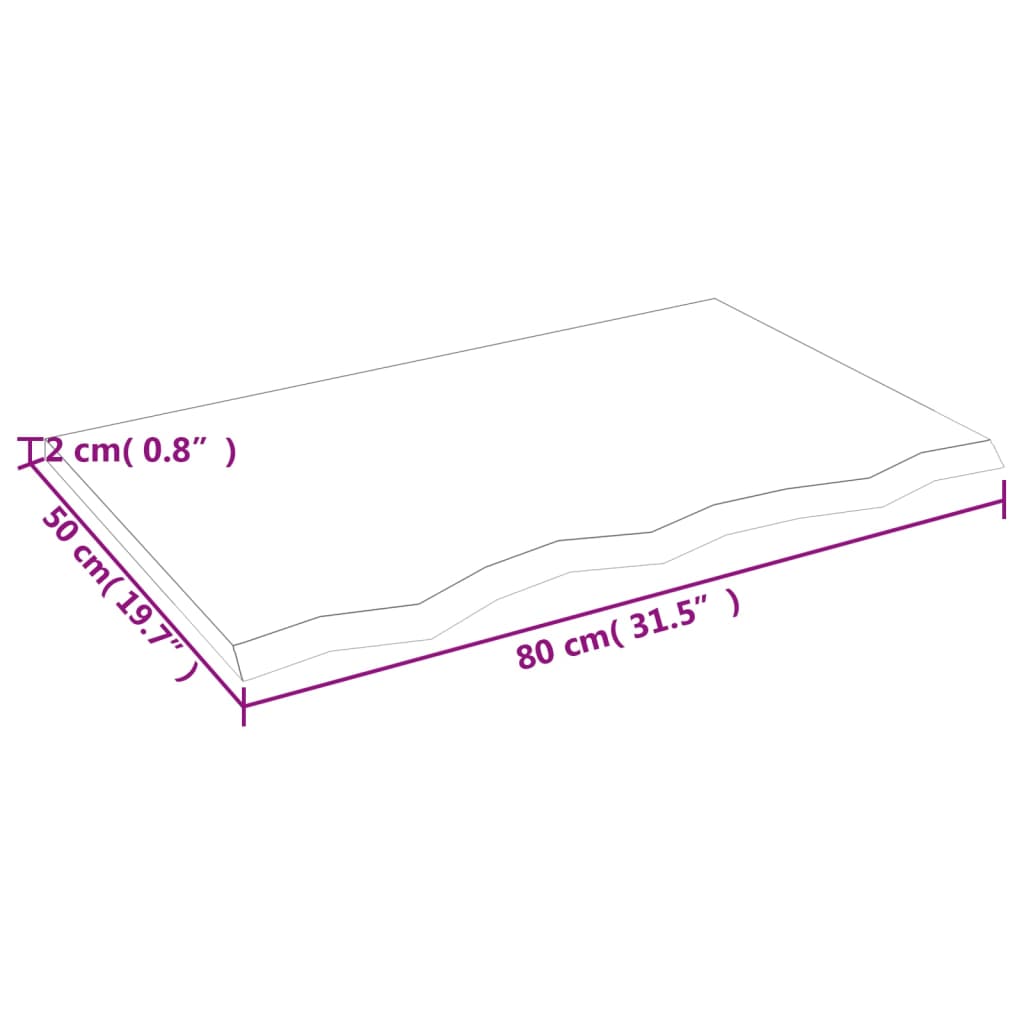 bordplade 80x50x2 cm behandlet massivt eg lysebrun