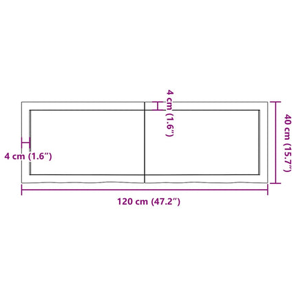 bordplade 120x40x(2-4) cm behandlet massivt egetræ lysebrun