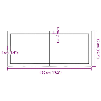 bordplade 120x50x(2-4) cm behandlet massivt egetræ lysebrun