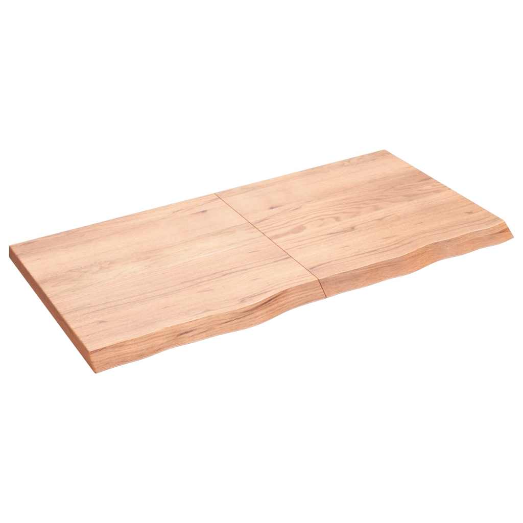 Bordplade i massivt egetræ 120×60×(2-4) cm - lysebrun, lakeret med naturlig kant